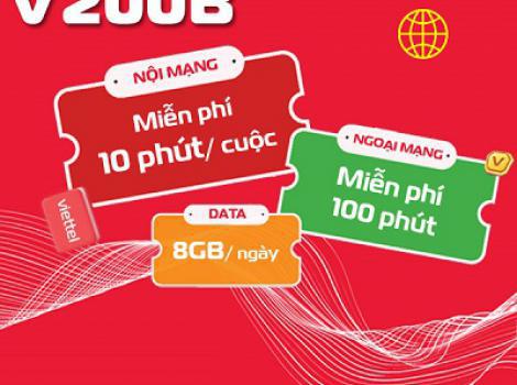 240GB Data Với Gói V200B Viettel + Miễn Phí Gọi Nội Mạng & 100 Phút Ngoại Mạng