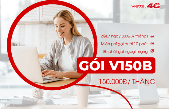Đăng ký gói cước Viettel 150K 1 tháng có 60Gb + Free cước gọi nội ngoại mạng