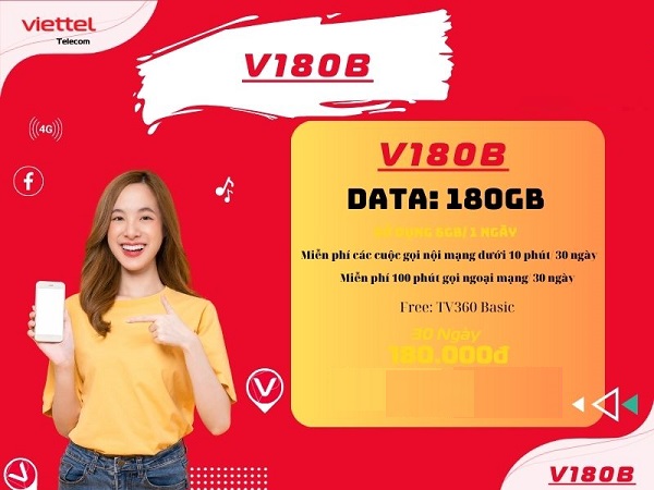 Gọi nội ngoại mạng thả ga với gói cước V180B Viettel